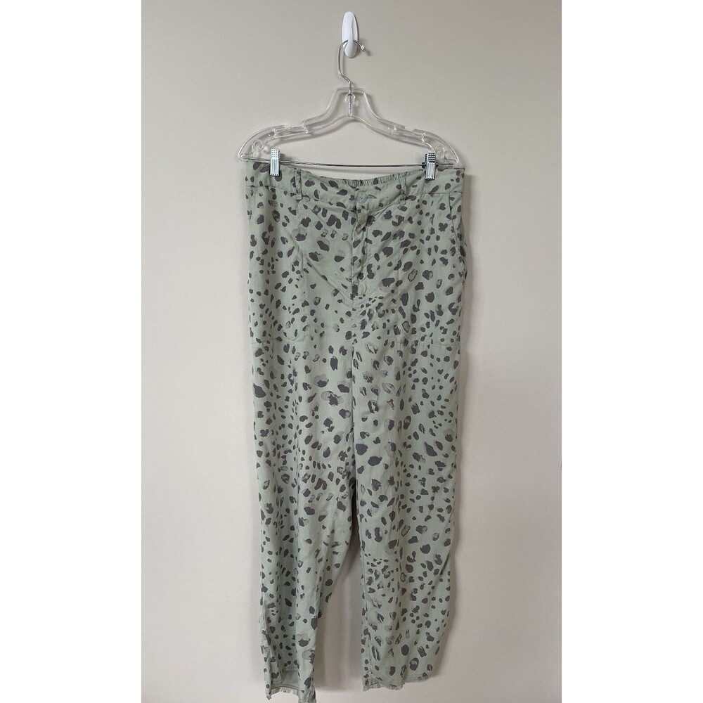 Anthropologie Cloth & Stone Pants Women Green Animal Print Frayed Straight Sz XL
